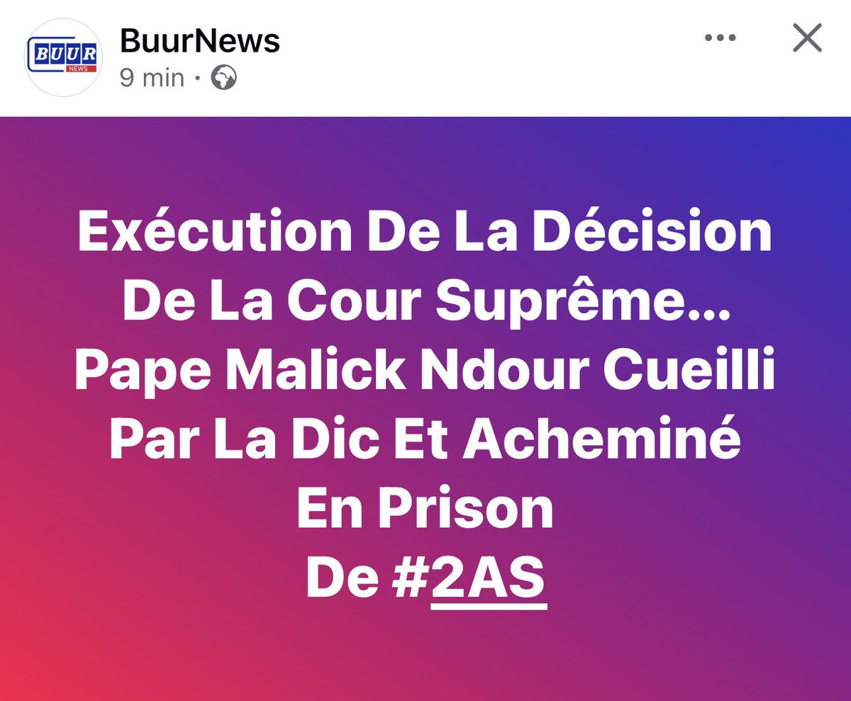 BuurNews's tweet photo. Exécution De La Décision De La Cour Suprême...
Pape Malick Ndour Cueilli Par La Dic Et Acheminé En Prison
De #2AS https://t.co/J5A735Uexf