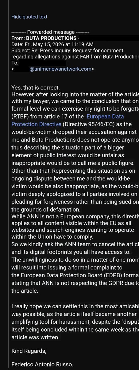 ANN_Ed's tweet photo. Frederico Antonio Russo (FAR) is trying to suppress the articles about his alleged grooming of a child. He to has threatened to file a complaint with the EDPB if ANN does not remove the articles. https://t.co/6uD0ueAFWa