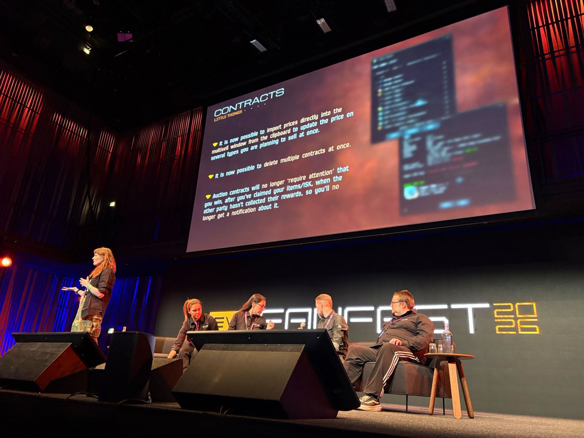 EveOnline's tweet photo. An awesome day of talks, panels, and conversations. Up next at 16:30 is the Fanfest Keynote, and you won't want to miss it!

Head on over to the stage, or tune in to https://t.co/xUVXP2MKqd to hear about our plans for the next year and beyond 🚀 https://t.co/L4Z5WmKycQ