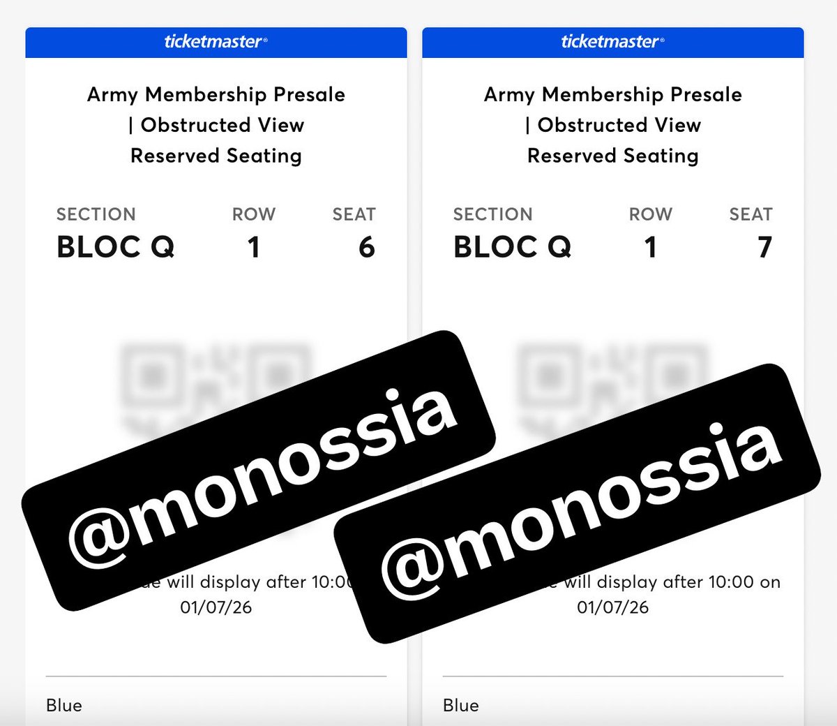 monossia's tweet photo. WTS | BTS ARIRANG TOUR EUROPE

🗓️ July 1, 2026 (Day 1)
📍 Brussels
🎫 2x Tribune 4Q - Row 1 Seat 6,7
💶 €102.60 each (excl. any fee for PayPal or exchange)

Will transfer via official Ticketmaster account. Only genuine OT7 amis DM me.

@875tickets 

#BTS_WorldTour_Arirang https://t.co/YoajShYPKC