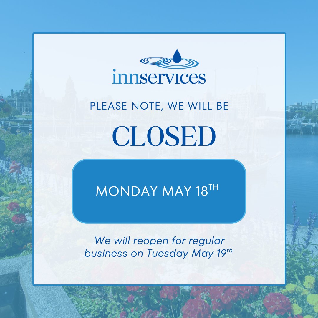 innservices_'s tweet photo. Our office will be closed Monday May 18th for Victoria Day. 
We’ll reopen Tuesday May 19th with regular hours.

Online services are always available at https://t.co/Q6ZU9mTXDh
Wishing you a safe and enjoyable holiday. https://t.co/bp0orezDAX