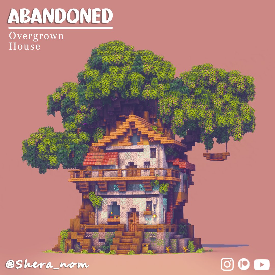 Shera_nom's tweet photo. Abandoned overgrown house 🌳 Would you live here????? ( coz I know I would xD )
💜Like and follow for more!    
📷 Download 2D tutorial PDF ( link in bio )  #Minecraftbuilds #minecraft建築コミュ #Minecraft #minecraftart https://t.co/ItRGNhzbsG
