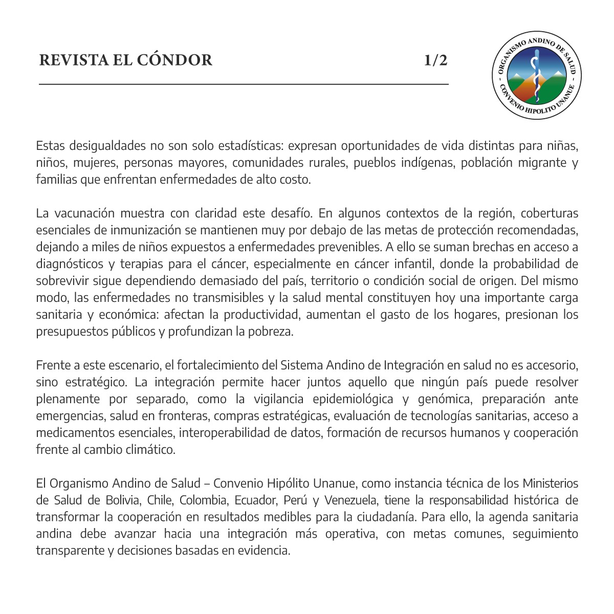 orasconhu's tweet photo. 📢 "La salud será una de las pruebas decisivas de la capacidad real de la integración andina en el siglo XXI." El Dr. Fernando Araos destaca el rol del #ORASCONHU en el Editorial de la Revista El Cóndor, Ed. 151, marzo de 2026 del Parlamento Andino.
¡La salud no compite con el desarrollo, lo hace posible. Invertir en sistemas sanitarios resilientes es invertir en estabilidad económica, cohesión social, seguridad humana y democracia.! ❤️🩺
Consulta el documento del @Parlandino aquí: 🔗 https://t.co/H84zwbNMYH
#Salud #Integración #Bolivia #Chile #Colombia #Ecuador #Perú #Venezuela