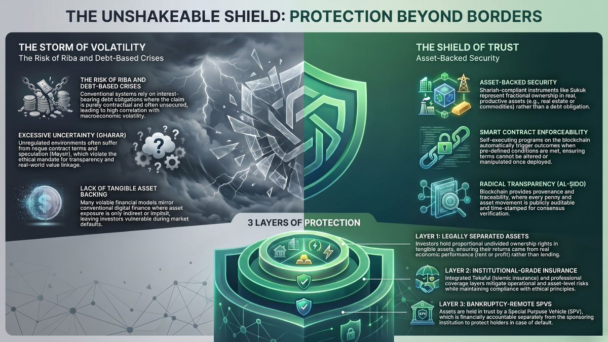 CapitalCustody's tweet photo. Don't let market volatility shake your wealth. 

Get 3 layers of protection: legally separated assets, Takaful insurance, and bankruptcy-remote SPVs. Shariah-compliant, transparent, and secure. 
.
.
.
#shariahfinance #assetprotection #cryptocustody #fintech #rwa https://t.co/cqUDUkpJ6o