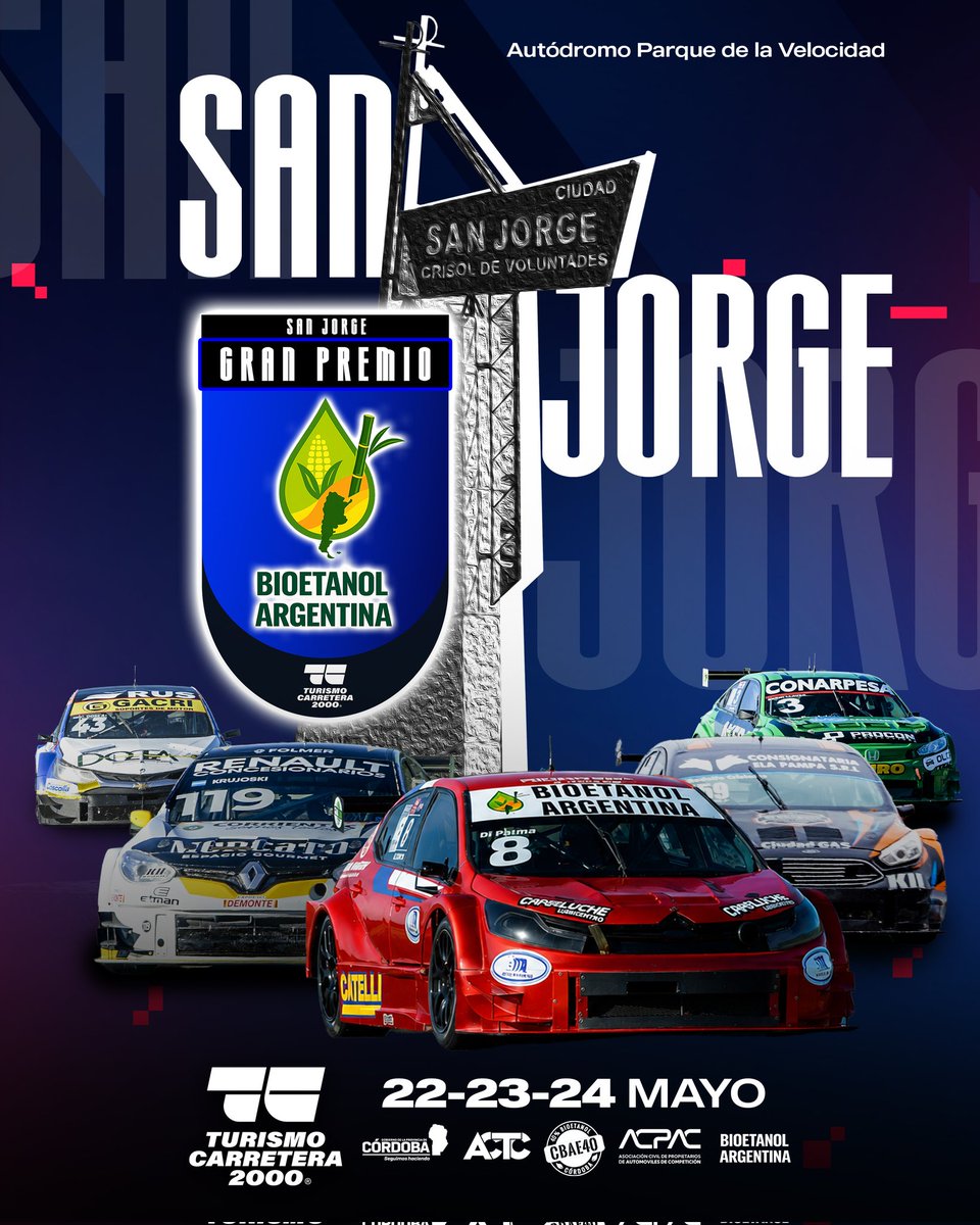 acpacturcar2000's tweet photo. 🏁 PRÓXIMA PARADA: SAN JORGE

🏆 GP Bioetanol Argentina
🗓 22, 23 y 24 de Mayo
📍 Autódromo Parque de la Velocidad https://t.co/qxrEHaLOfp