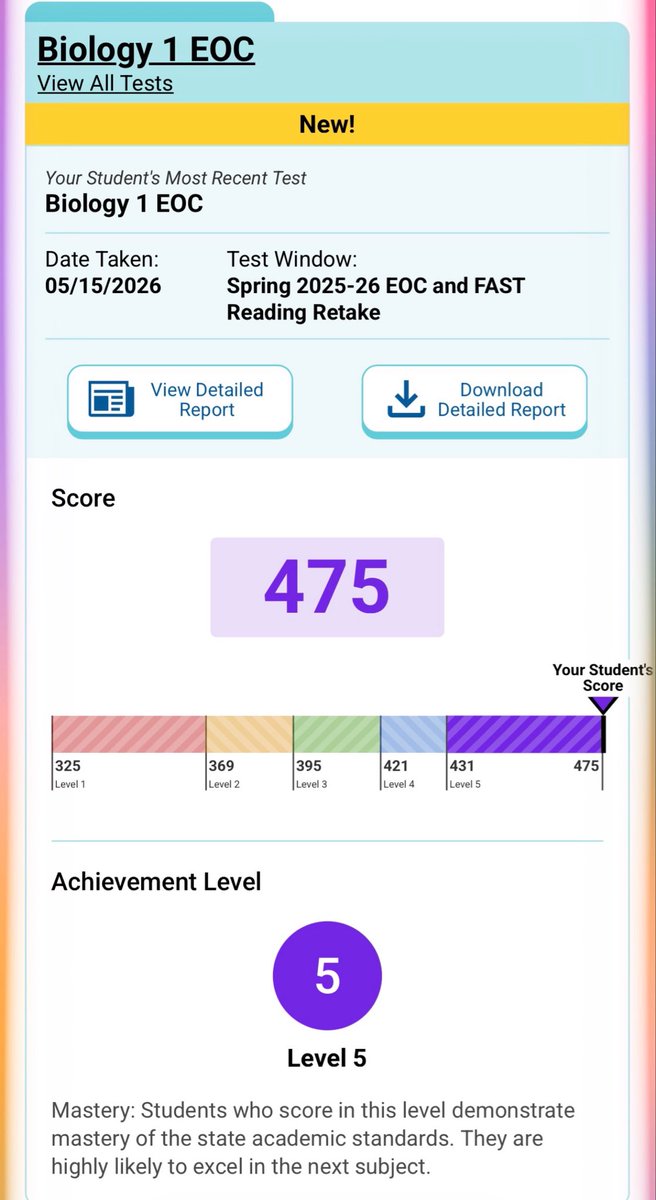 KfRivera00's tweet photo. Big stakes, big results! 📚🥎

With the Biology 1 EOC counting for 30% of my final grade, I'm thrilled to have locked in a perfect 475 (Level 5 Mastery)! 
Finishing the school year strong with a 4.44 GPA IB program Student before hitting the road for a big summer on the dirt! https://t.co/GH9PZsmUuc
