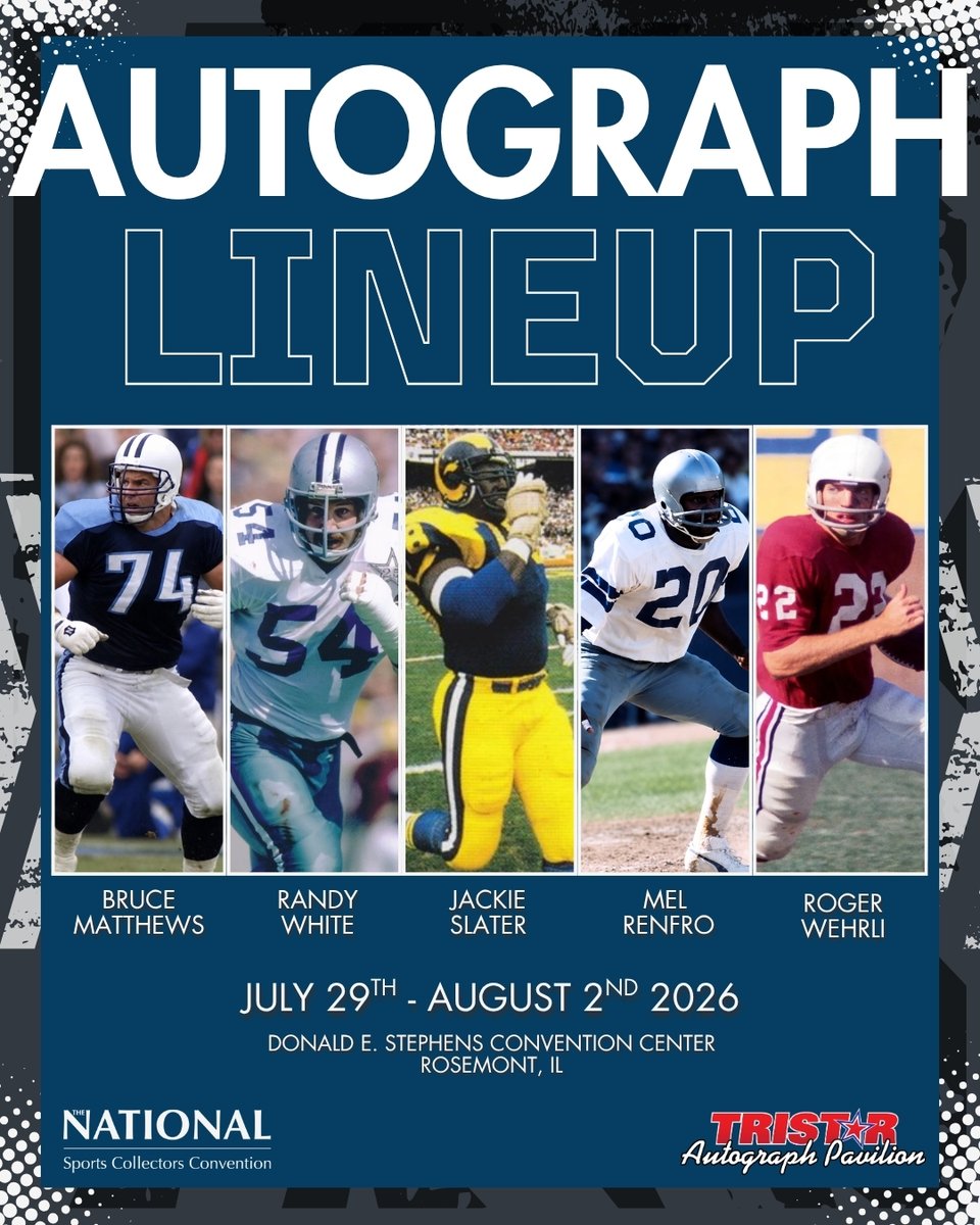 nsccshow's tweet photo. 🔥Another round of legends attending this year's National 🔥

Autograph tickets are on sale NOW to meet your favorite gridiron greats

We’ll see you in Rosemont for the biggest week in the hobby, July 29-August 2

#TheNational2026 #SportsCollectors #CardCollector #whodyoucollect #thehobby #sportscards #nscc26 #thenational #the46thnational #chicagonational #itscooltocollect #nsccroadtothenational