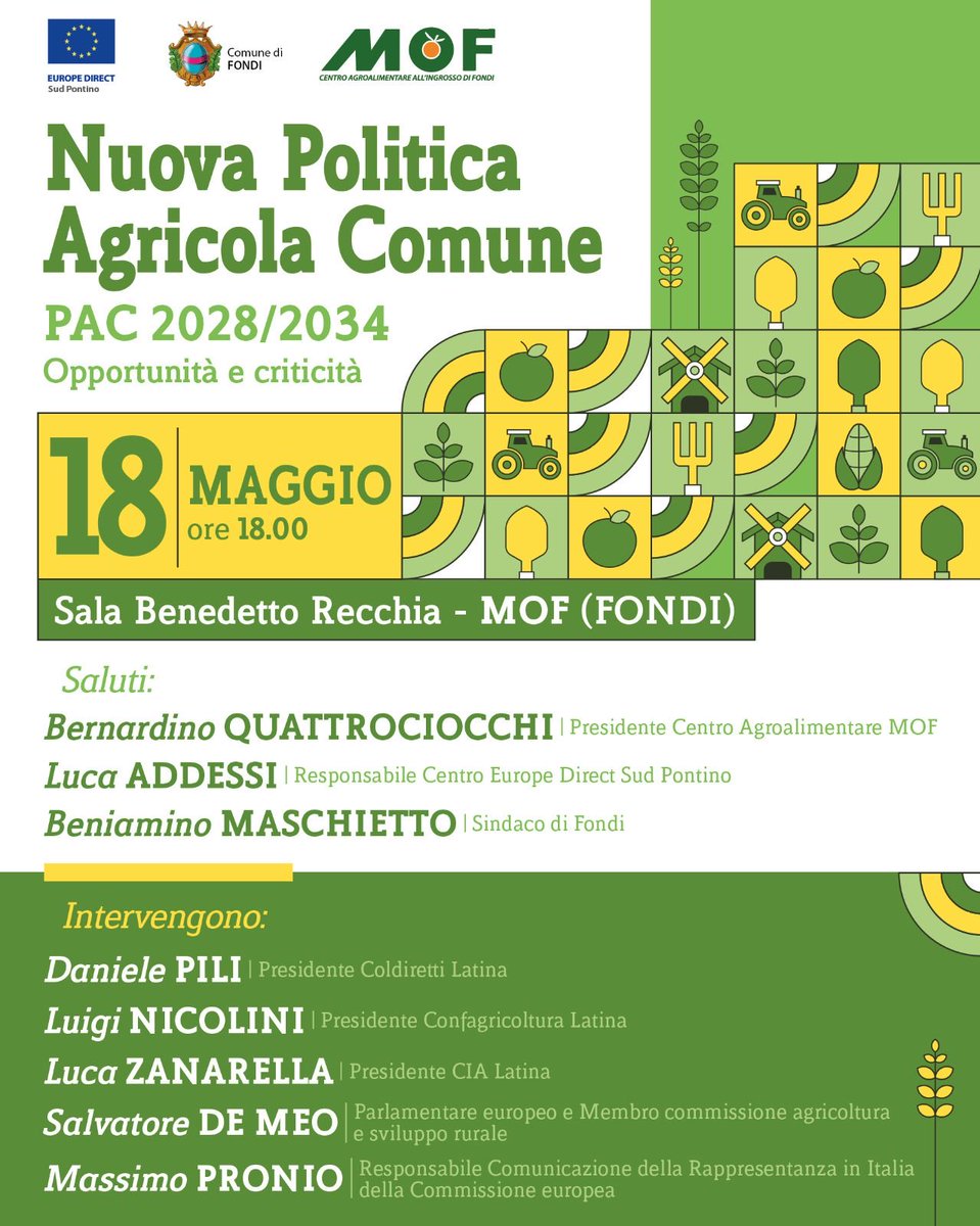 fondimof's tweet photo. Il futuro della PAC 2028/2034 e delle filiere agroalimentari al centro dell’incontro che ospiteremo il 18 maggio alle ore 18.00.
Un momento di confronto con istituzioni, organizzazioni agricole ed esperti del settore sulle sfide dell’agricoltura europea. https://t.co/eH5VSK6Zbd