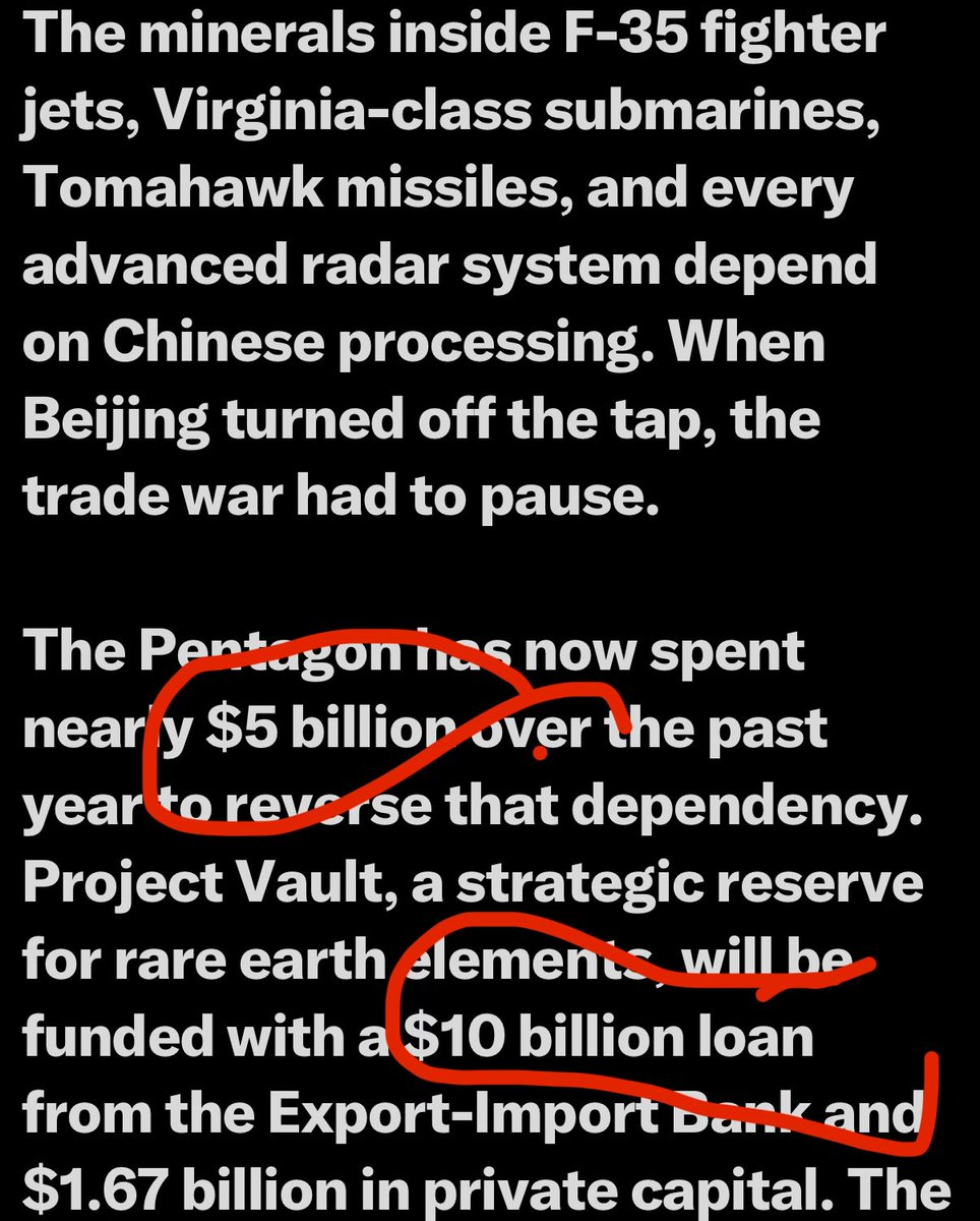 profplum99's tweet photo. Please understand this, don’t just parrot it. The much lauded “Chinese control of rare earths” required a “whopping” $10B in US military purchase guarantees over 10yrs to begin unwinding. (A rounding error in Pentagon budget).

Markets are not the solution to everything. Sometimes we have to make choices.