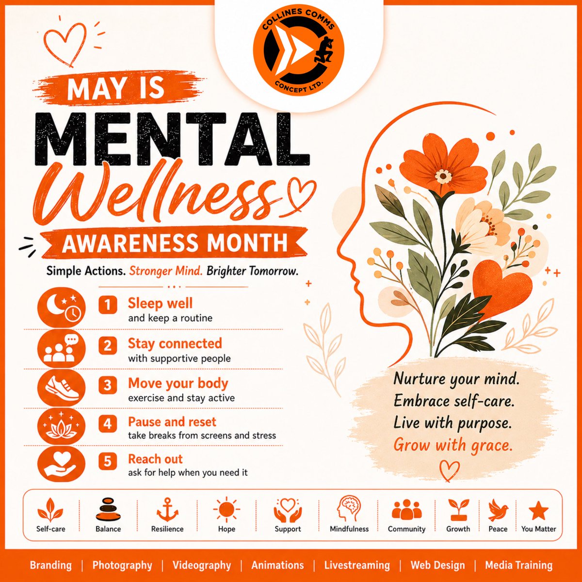 CollinesComms's tweet photo. Mental Health Awareness Month is a reminder that mental wellbeing matters every day. Check in on your people. Rest when needed. Ask for help when necessary. Extend grace to yourself and others. 💚
#MentalHealthAwarenessMonth #MentalHealthMatters https://t.co/NfuNW0sM1m