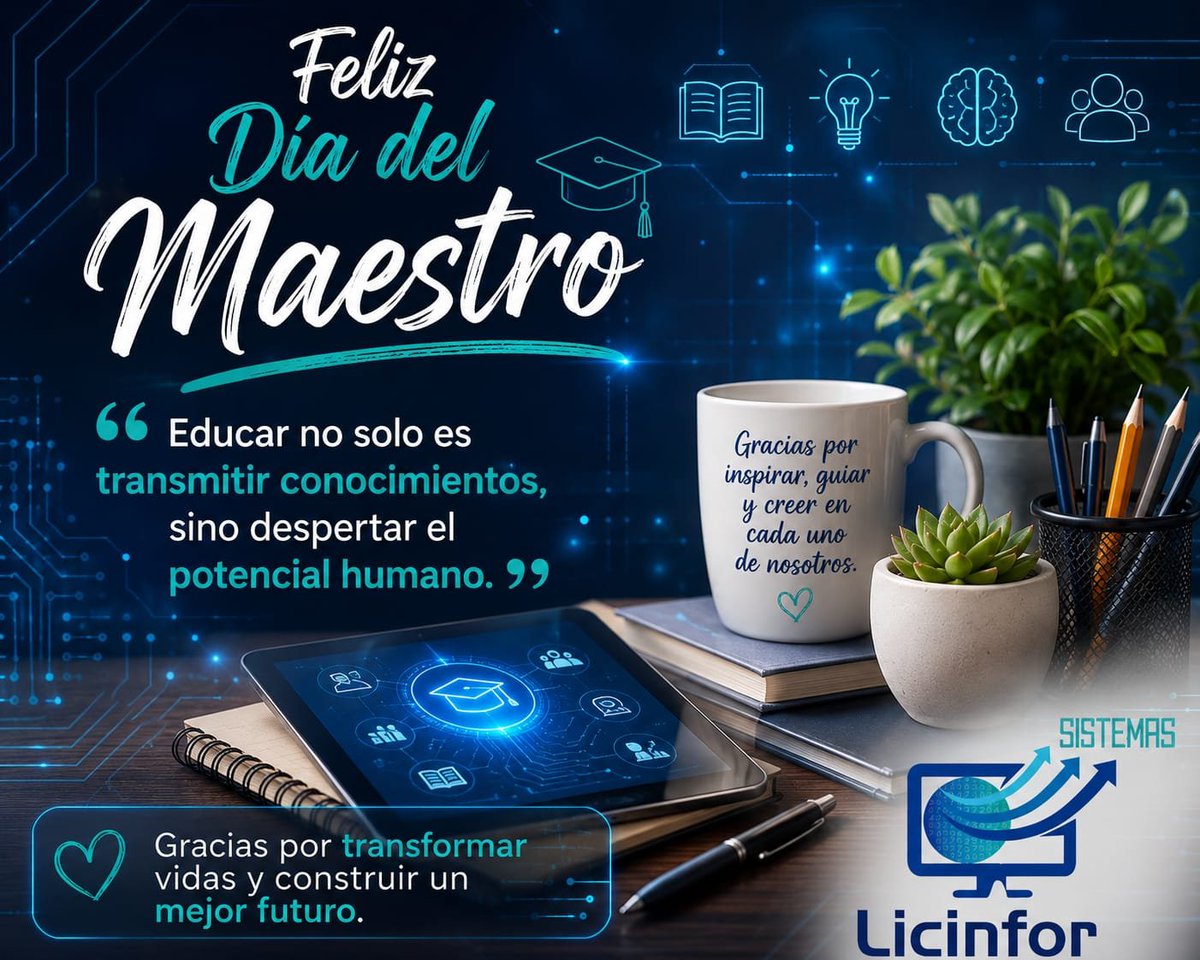 LicinforGdl's tweet photo. 🎓💙 ¡Feliz Día del Maestro! 💙🎓

Hoy celebramos a quienes inspiran, guían y transforman vidas a través del conocimiento y la dedicación.

Gracias por sembrar ideas, motivar sueños y construir el futuro con cada enseñanza. 🚀📚

#DíaDelMaestro #Educación  #Innovación #Licinfor https://t.co/cjXYQ5DHTF