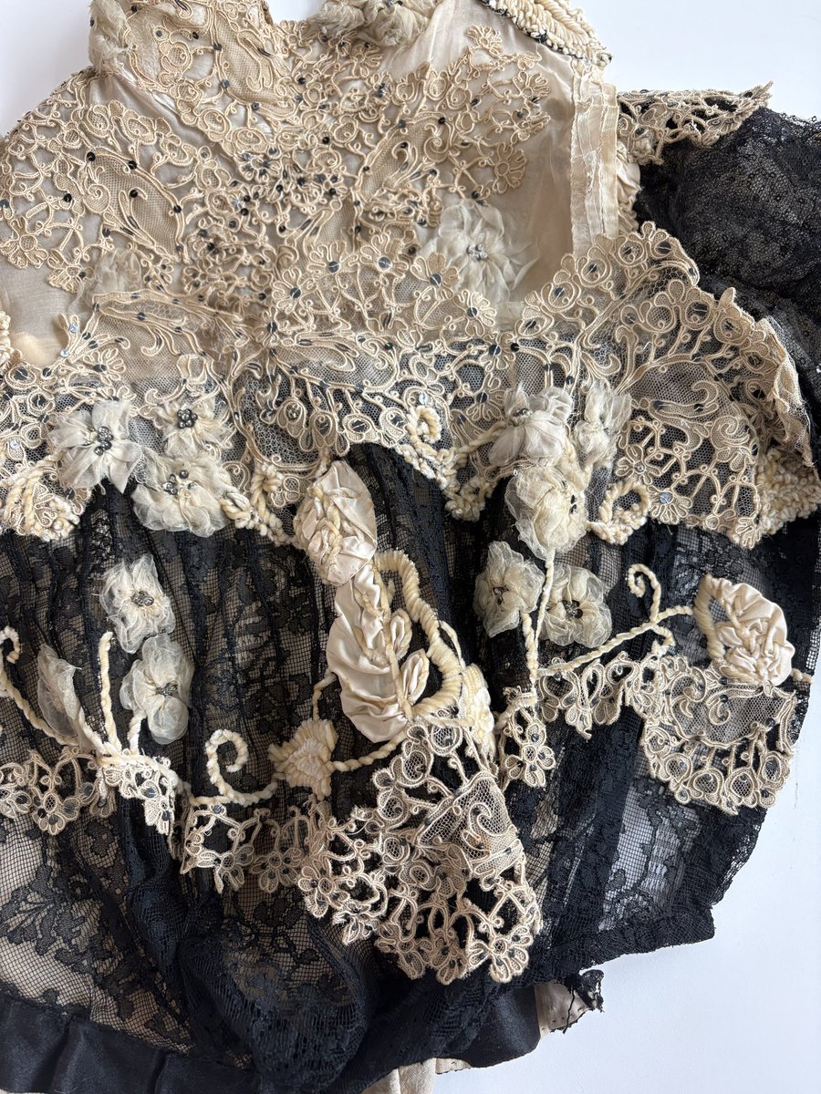 txetxarito's tweet photo. Next project: conserving this beautiful dress. Look at those stunning chenille flowers https://t.co/E6Kv2skuy7