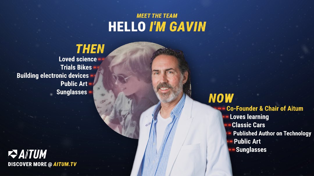 AitumTV's tweet photo. Everyone say Hi Gavin! 👋

As you can see, Gavin's sense of style started young, and as an early tech lover, you knew he was bound to go somewhere.

Now a published Author and Aitum's Co-Founder & Chair, Gavin helps steer the ship, and keeps us on track. Often with sunglasses on. 😎