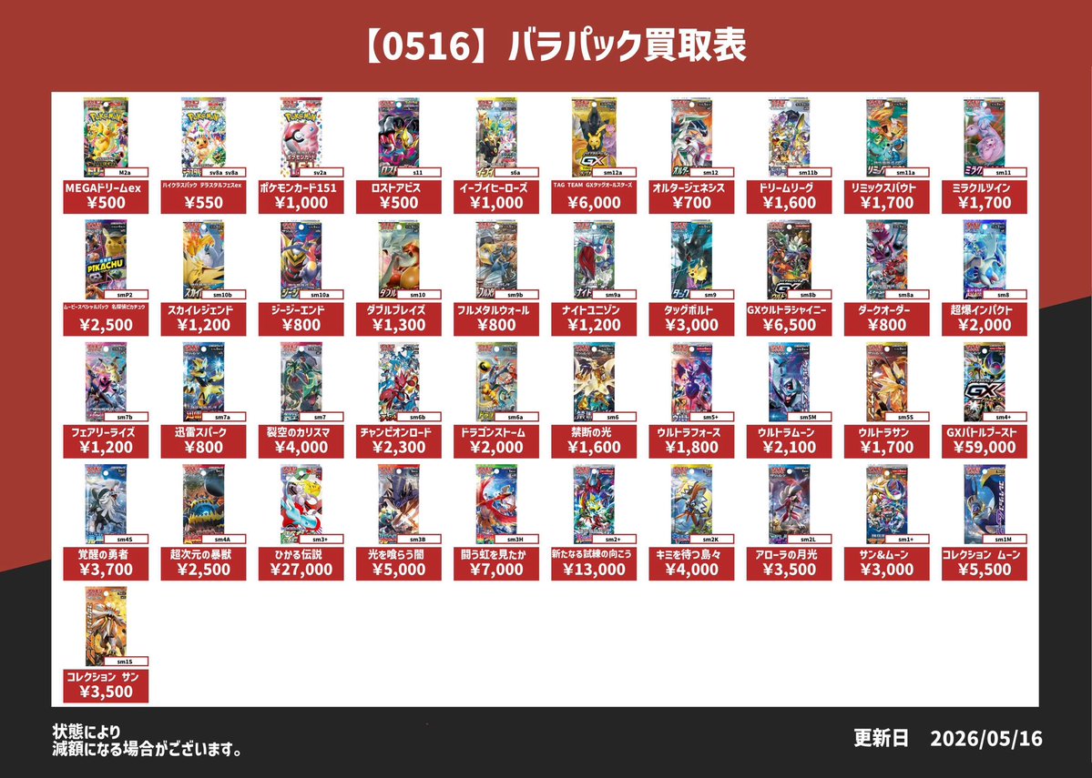 ポケモンカード買取表(素体/未開封/バラパック) Nのゾロアークex SAR