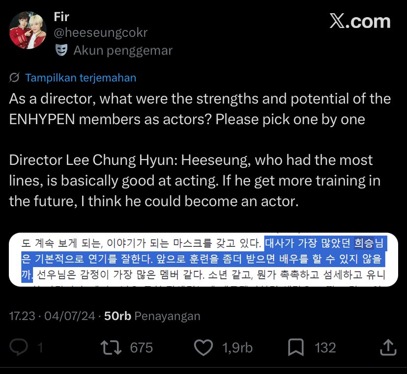 delightusagi's tweet photo. Remember when Director Lee Chung Hyeon, who worked on great movies like Ballerina and The Call, once compliment heeseung’s acting skill and said he has potential to become actor. Heeseung really the definition of all rounder, he not only excel vocal and dance but even acting too https://t.co/u2AUIVWDLM