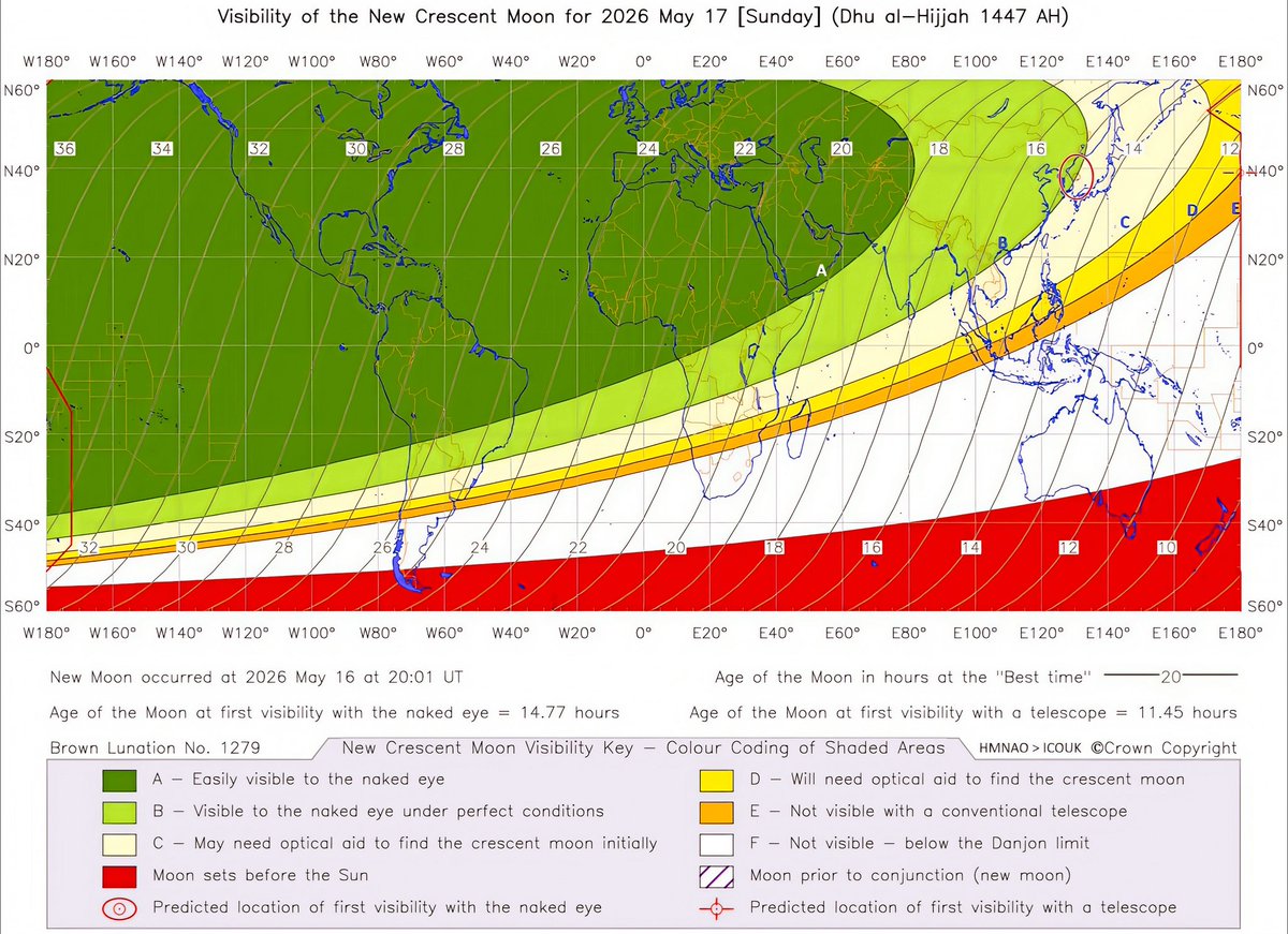 Crescenttrackug's tweet photo. Sun. 17 May 2026  is the 29th day of Dhul-Qadah 1447AH corresponding to local moon sighting.
 
 Please go out after sunset in the western sky to;

*Look for the New moon of Dhul-Hijjah 1447AH 
*Check the visibility forecast for your region here
*Share your efforts with us https://t.co/nB5LduHn2v