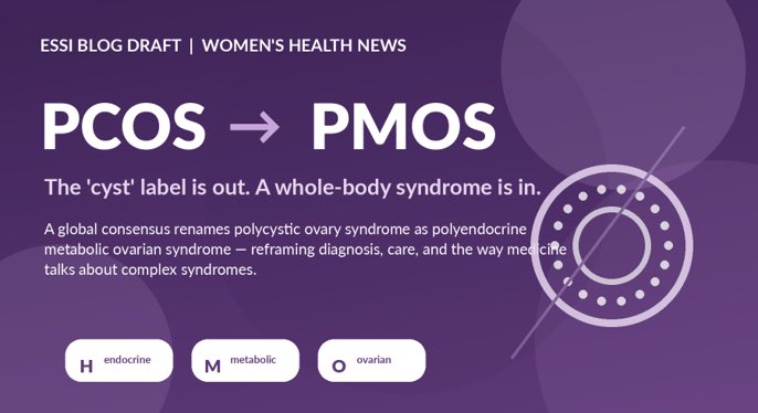 DTlilj's tweet photo. تم اقتراح تغيير اسم متلازمة تكيس المبايض (PCOS) إلى
“متلازمة اضطراب المبيض الأيضي متعددة الغدد الصماء” (PMOS)

لأن المشكلة ما هي بس “تكيسات”في المبيض ولكن اضطراب هرموني وأيضي يؤثر على الجسم كامل

ثريد شامل | وراح نتكلم عن دور التغذية فيه 👇🏼
#تغذية
@DietitiansGulf  @DietArab https://t.co/xlqGk1p12L
