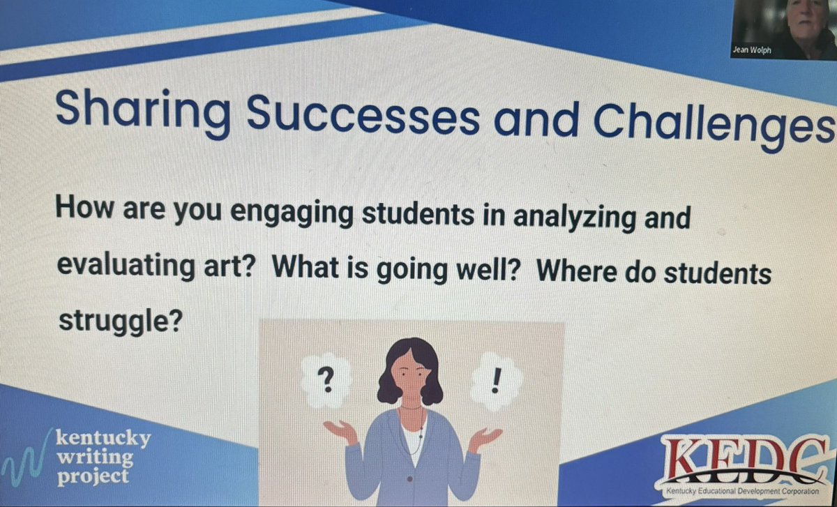 Johnson2263's tweet photo. It can be challenging to get students to think critically, especially when it comes to thinking about the arts. I am glad that I learned some new tips and tricks to help my students with this! Thank you KEDC Grants! https://t.co/ANB5X7ZOXT