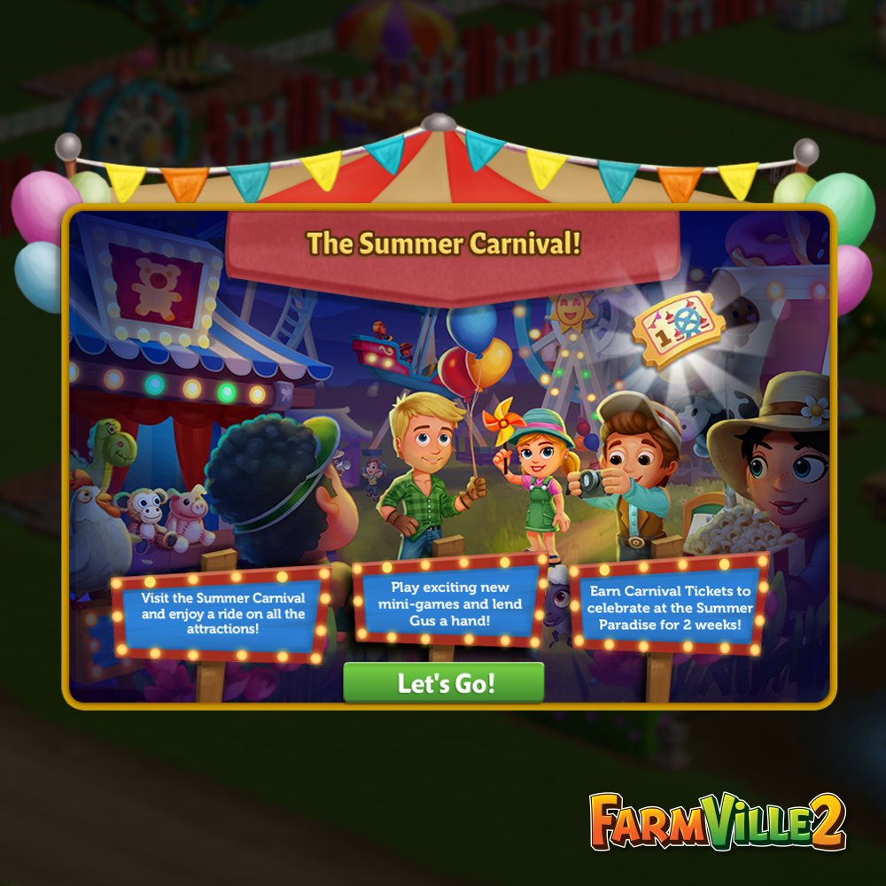 farmville2's tweet photo. 😎Visit the Summer Carnival and hop on all the heart-thumping rides! Experience the warm and breezy outdoors with the community!⛅ #FarmVille2OnWeb 

ZyngaGames ▶️ https://t.co/atbifrh3Ys
Facebook ▶️ https://t.co/VjtcmROvUh https://t.co/ITwWyfyYX7
