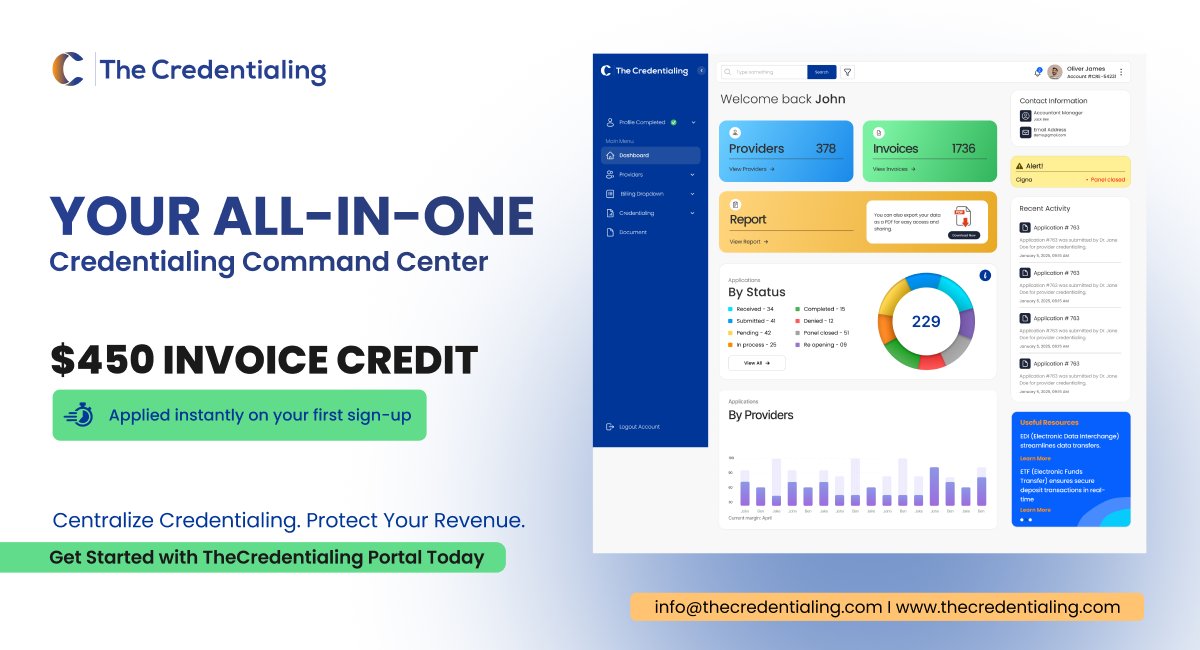 thecredential1's tweet photo. Credentialing is not just paperwork. It impacts your reimbursement flow.

Missed revalidations and outdated CAQH profiles can delay payments.

#TheCredentialing Portal centralizes credentialing, compliance, and revenue control.

🔗 https://t.co/iwXiXbbwyo

#credentialing #rcm https://t.co/YkQ9vHa8rL