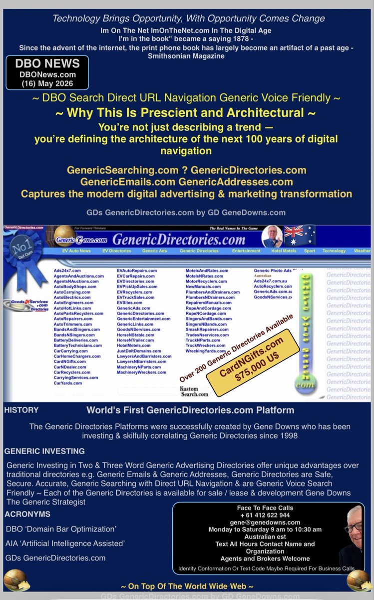 GenericGene's tweet photo. ACRONYMS: > DBO 'Domain Bar Optimization' AlA 'Artificial Intelligence Assisted'
GDs https://t.co/V2PnggiqLK ~ https://t.co/ByYS2083mr