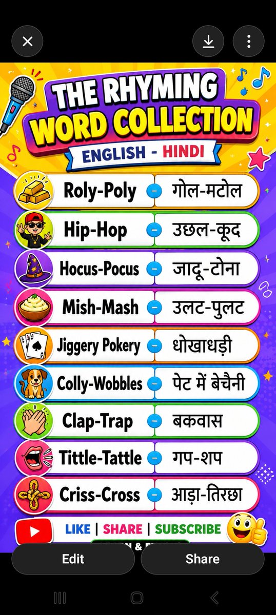 muthaharnigar's tweet photo. Rhyming word collection English-Hindi you must know. https://t.co/dIaaTSd5yU