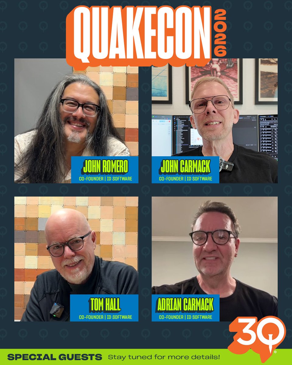 Lagnews's tweet photo. GUAU.... Este año @QuakeCon tendra invitados a John Romero, John Carmack, Tom Hall y Adrian Carmack, fundadores de @idSoftware, para celebrar los 30 años de este mega evento, y los 35 años de vida de #idSoftware...
Atentos a los detalles en las proximas semanas!!! https://t.co/TGzm8qPX38