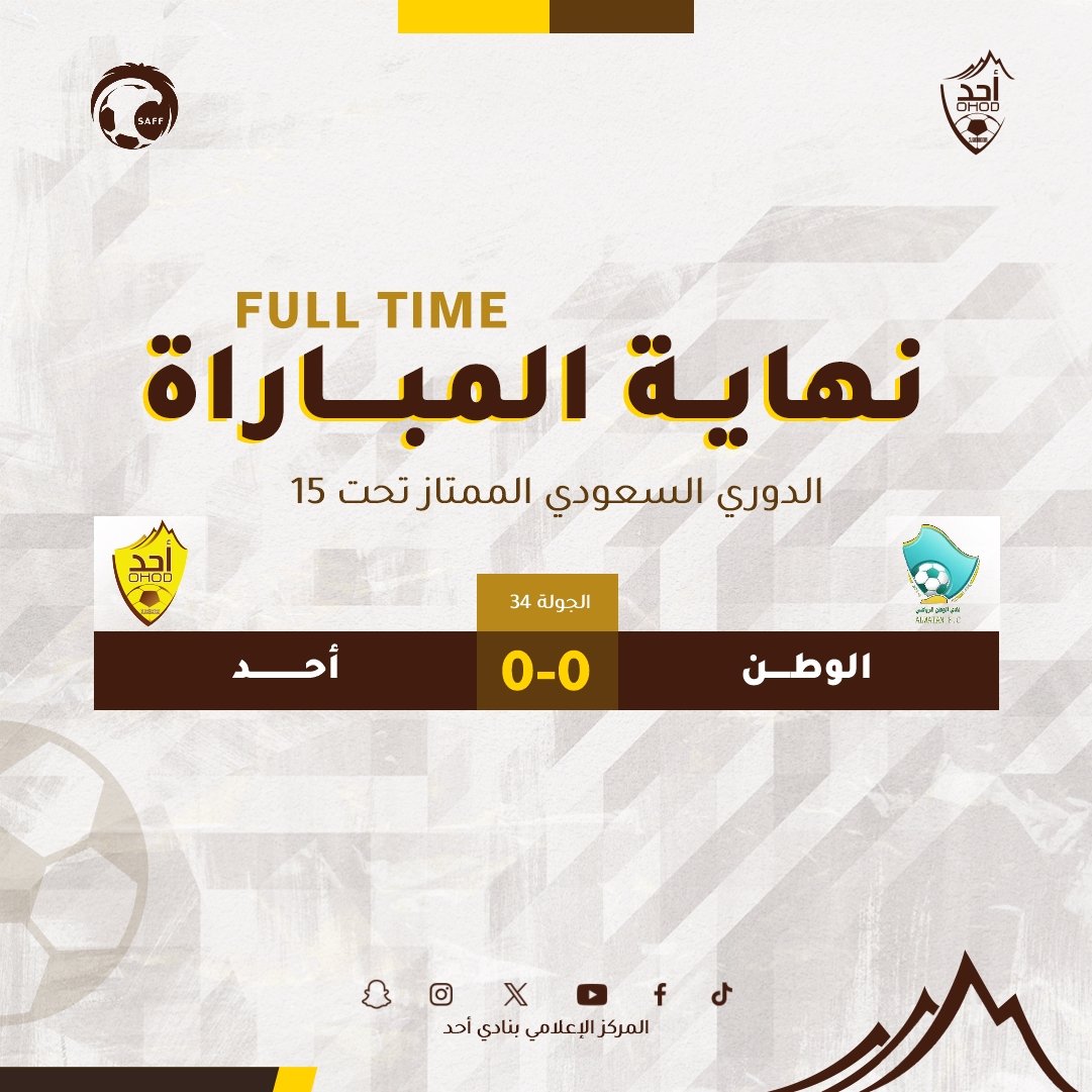 Ohodyouth's tweet photo. 🔚| نتيجة المباراة
الدوري السعودي الممتاز تحت 15

الوطن 0 🆚 أحد 0

#فئات_أحد | #OHOD_U15 https://t.co/b7DeepekUk
