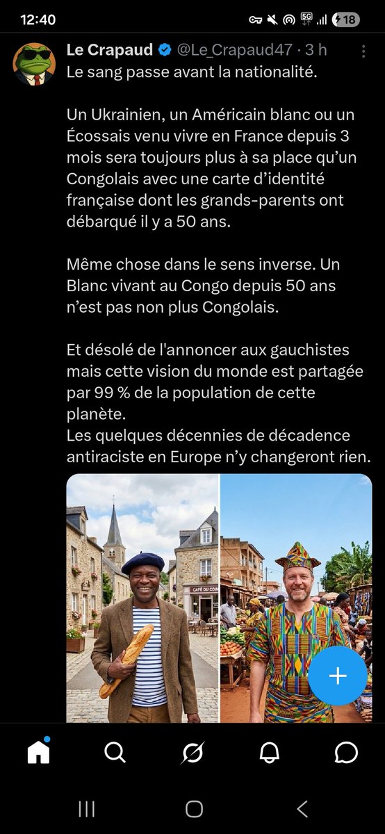 fuggbrg's tweet photo. @Renoisdedroite D'accord, intéressant. Mais sinon commenter ce genre de post quon voit un peu partout sur X ca te viendrait à l'idée des fois? Ca pourrait etre intéressant aussi histoire d'équilibrer non?
A moins que tu sois bien dans ta niche anti-africains 💵😉 https://t.co/JnClG73csh