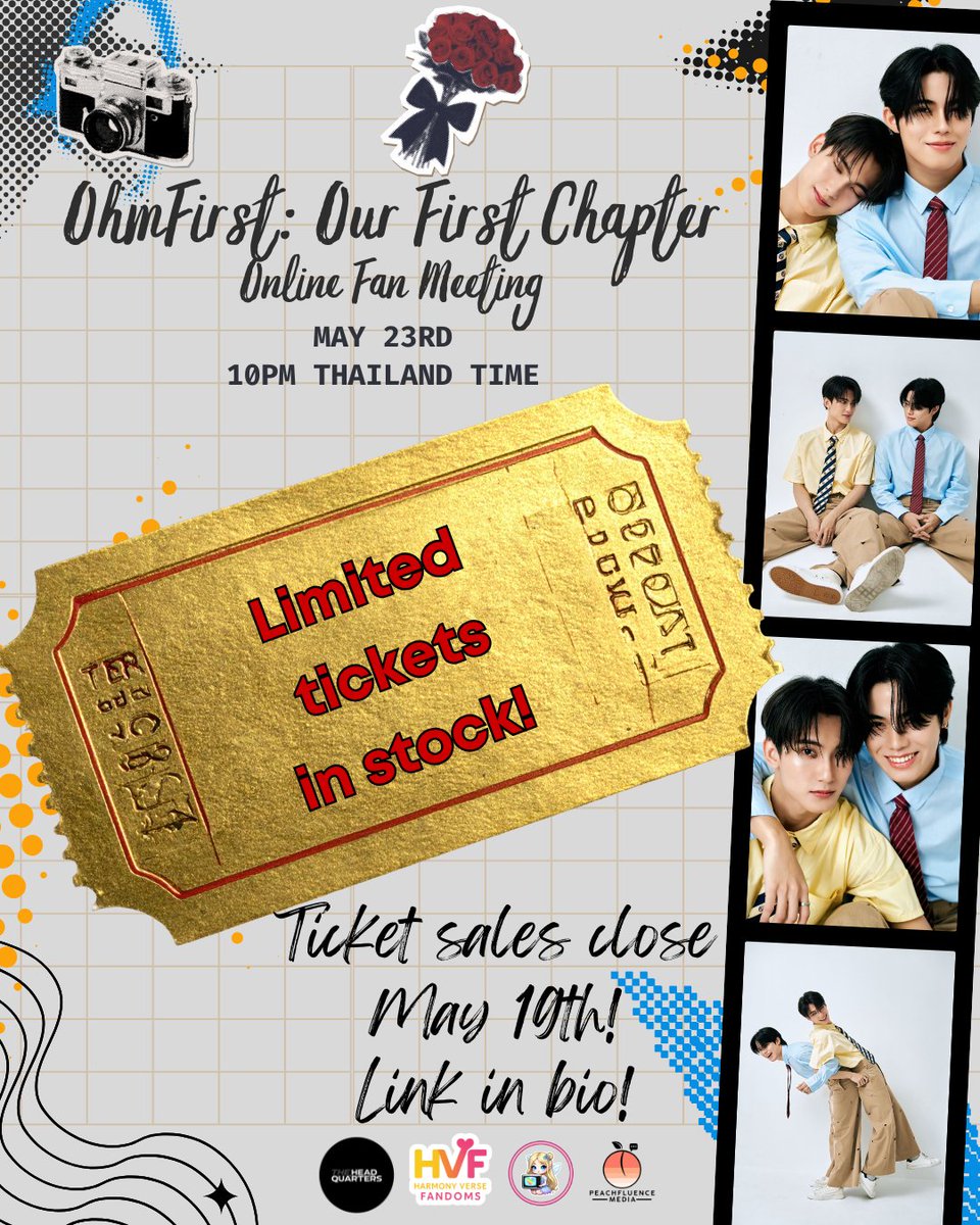 HarmonyVFandoms's tweet photo. ⏳Memories are waiting…but time is running out! Final chances to join our special event with OhmFirst
 💙🧡

🎟️ LIMITED tickets remain
🕚Sales close May 19 @ 11 AM ET

@_ohmsarit @firstfh5 @Sixsuperstars
@HeadquartesTH 

#OhmFirst #OhmSarit #First_Chalongrat #OhmFirstHVF #BL https://t.co/QJYyBJsi4a