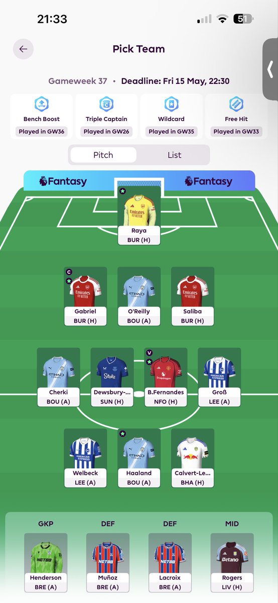 FPL_KIRO's tweet photo. GW37 🔒
OR:42k 🌏
Decided to roll up to 3 FT in case of chaos in GW38 
GL🥳
#FPL #FPLCommunity #GW37 https://t.co/avjlE2hrxg