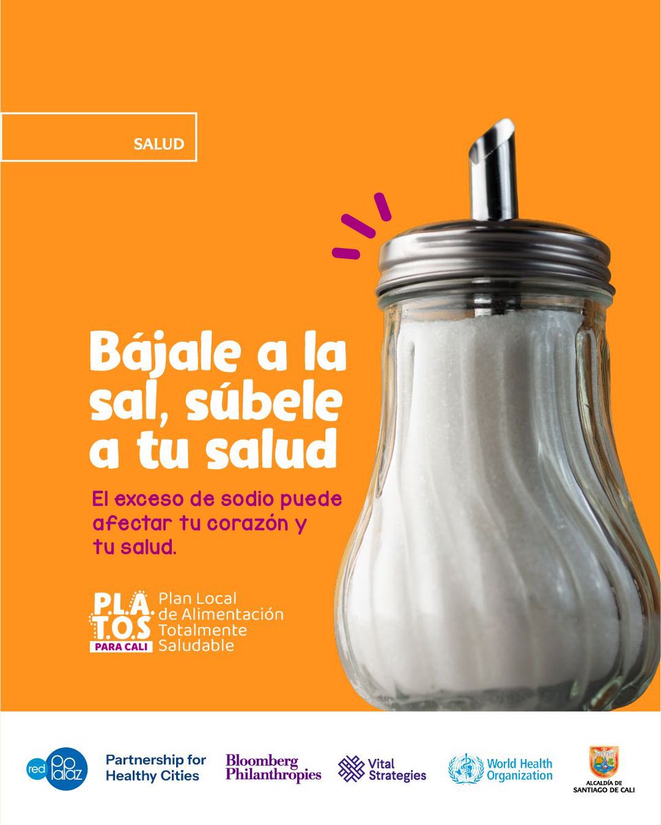 SaludCali's tweet photo. 🧂💛 Reducir el consumo de sal también es una forma de cuidar la vida. Comer con menos sal ayuda a prevenir la hipertensión y enfermedades cardiovasculares.
#Cities4Health #CiudadesSaludables #EducaciónEnAlimentación #PLATOS https://t.co/vikgkN2E1B