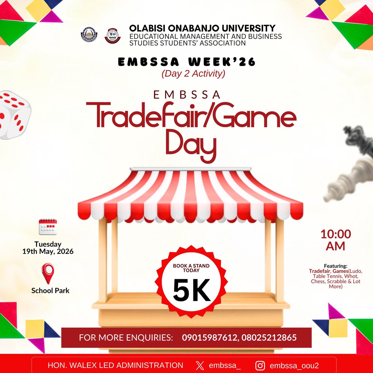 Embssa_'s tweet photo. EMBSSA WEEK DAY 2!!!🔥🔥

Save the date: Tuesday 19th May_, _2026. Don’t miss out! https://t.co/2a1MawD8D0