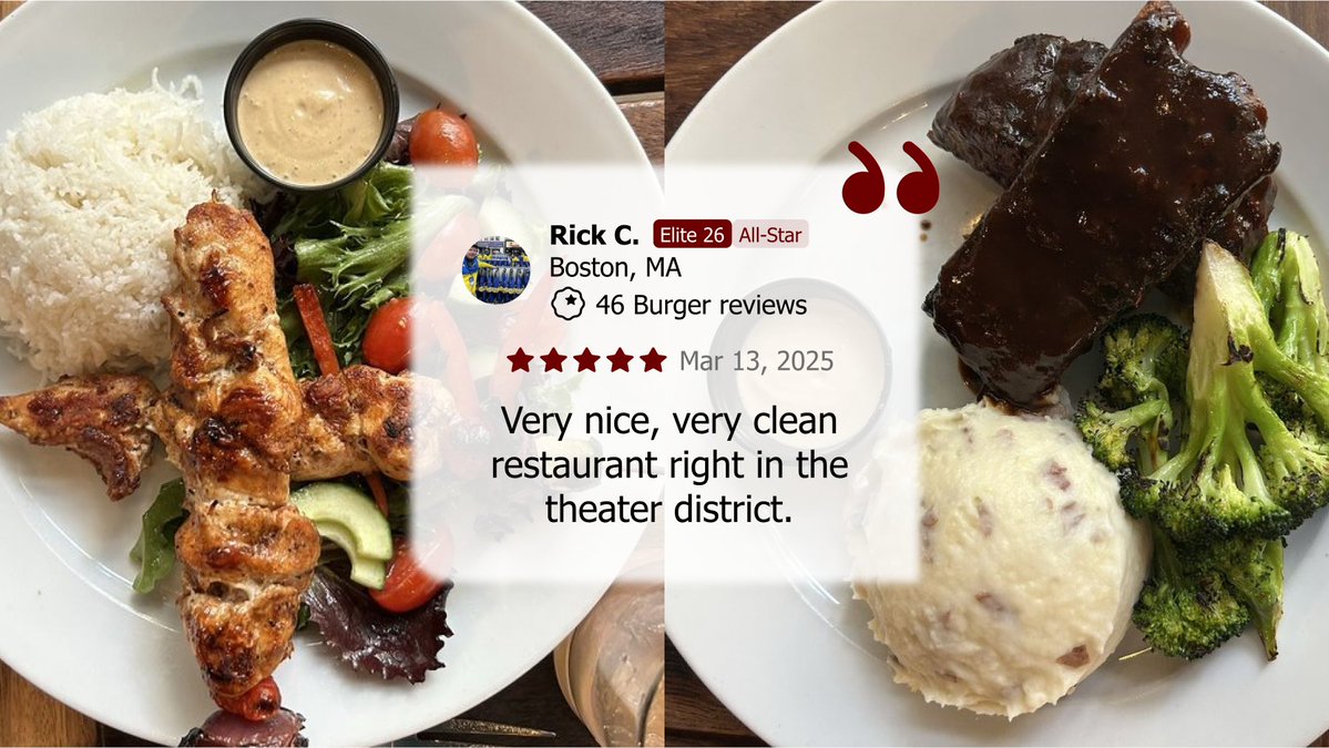BackDeckBoston's tweet photo. ⭐ Shoutout to our BBQ Baby Back Ribs and Grilled Moroccan Chicken Skewers.

That’s the kind of review we like to see.

📍 Come find us in the Theatre District: https://t.co/k85a94MTi5 https://t.co/Odq6IcT4lC
