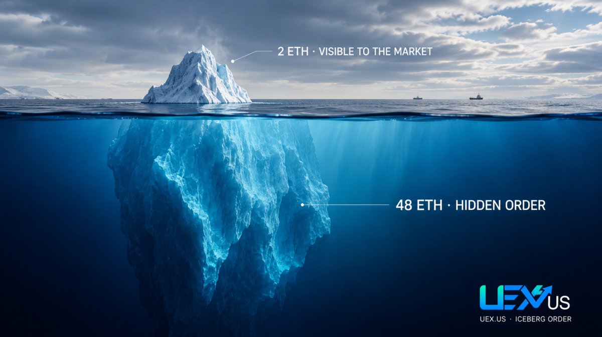 uex_us's tweet photo. Trading 50 $ETH at once tells the book exactly what you are doing and helps bots to take advantage of you.
Price runs from you before you fill half. That's the slippage tax on size.

That's how you trade on other exchanges, but on https://t.co/tENlDZyZmC Iceberg orders fix it. Show 2 ETH at a time. Each slice fills, the next slice quietly takes its place. The market sees a small order. You unload size without spooking anyone.

Coming on https://t.co/ukiaEdoXF4 with the Trading Pro update within 30 days 🧊

Until then: $ETH is live on UEX to trade against 100+ pairs, and you can borrow against your bag up to 90% LTV without selling or earn current 3.5% APY just for holding.