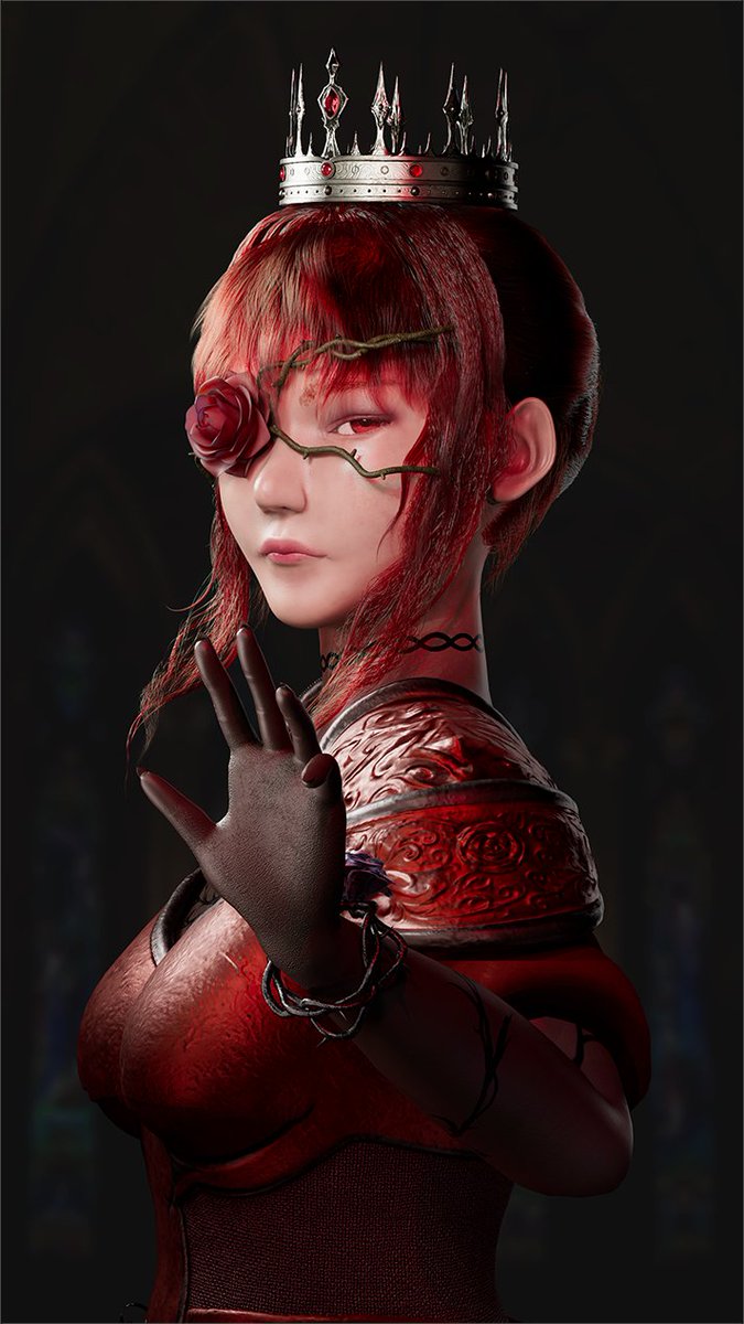 raccoondog_rin's tweet photo. オリジナル3DCGキャラクター 
「亡国の赤薔薇女王」 

 #3DCG #CG #Maya #ZBrush #SubstancePainter #VRay #XGen #キャラクターモデリング https://t.co/wRy47yoKYJ
