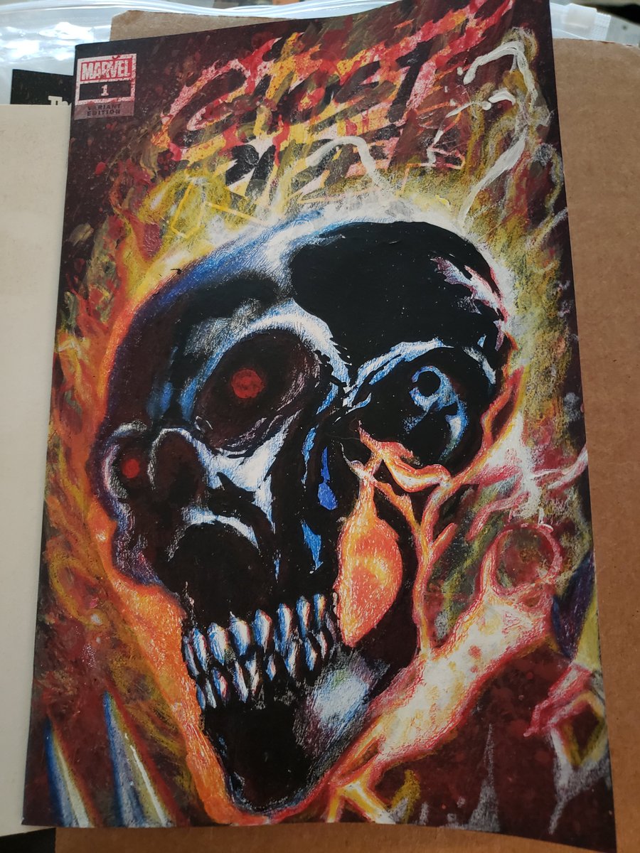richardserrao's tweet photo. Ghost rider sketchcover commission done with acrylic,  watercolors,  markers and color pencils. First time painting in a long time plus on a black blank was very different. https://t.co/1jOElemz5N