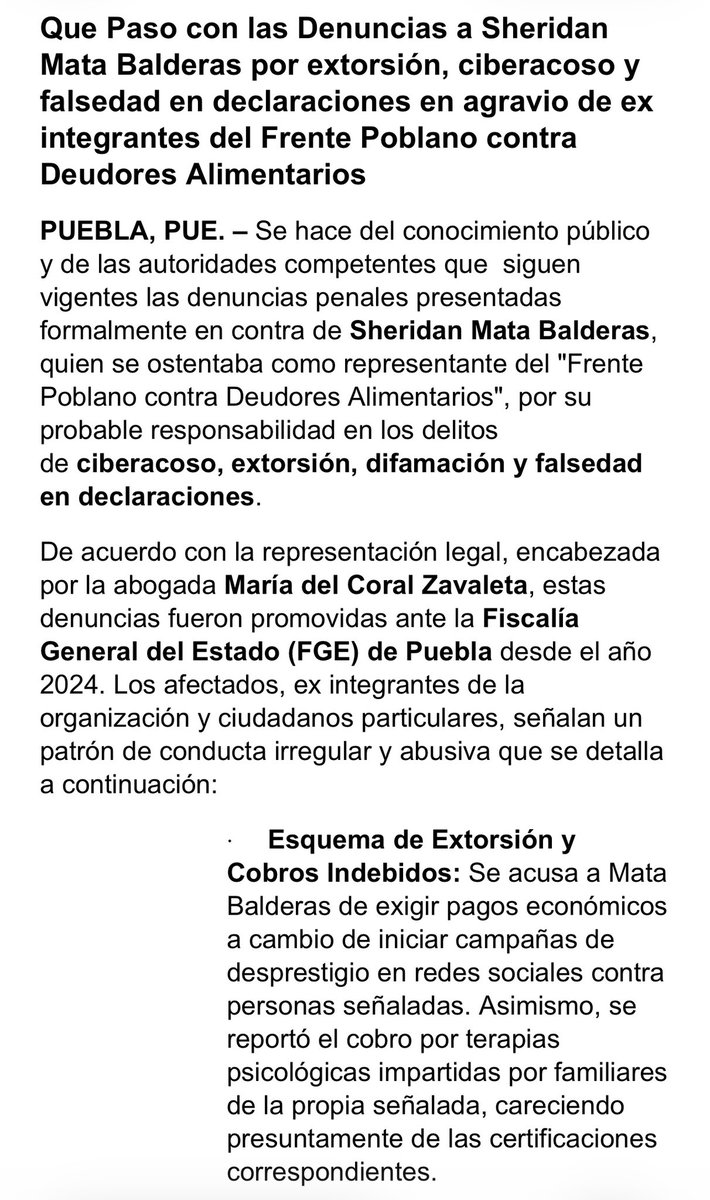 betojarocho19's tweet photo. ¿Que Paso con las Denuncias a Sheridan Mata Balderas por extorsión, ciberacoso y falsedad en declaraciones en agravio de ex integrantes del Frente Poblano contra Deudores Alimentarios? @estradapaty @AleMondras @riva_leo @abel_cuba @MariLoliPellon @AlbertoRuedaE @AleBau_Tribuna https://t.co/RcVBGzRnRe