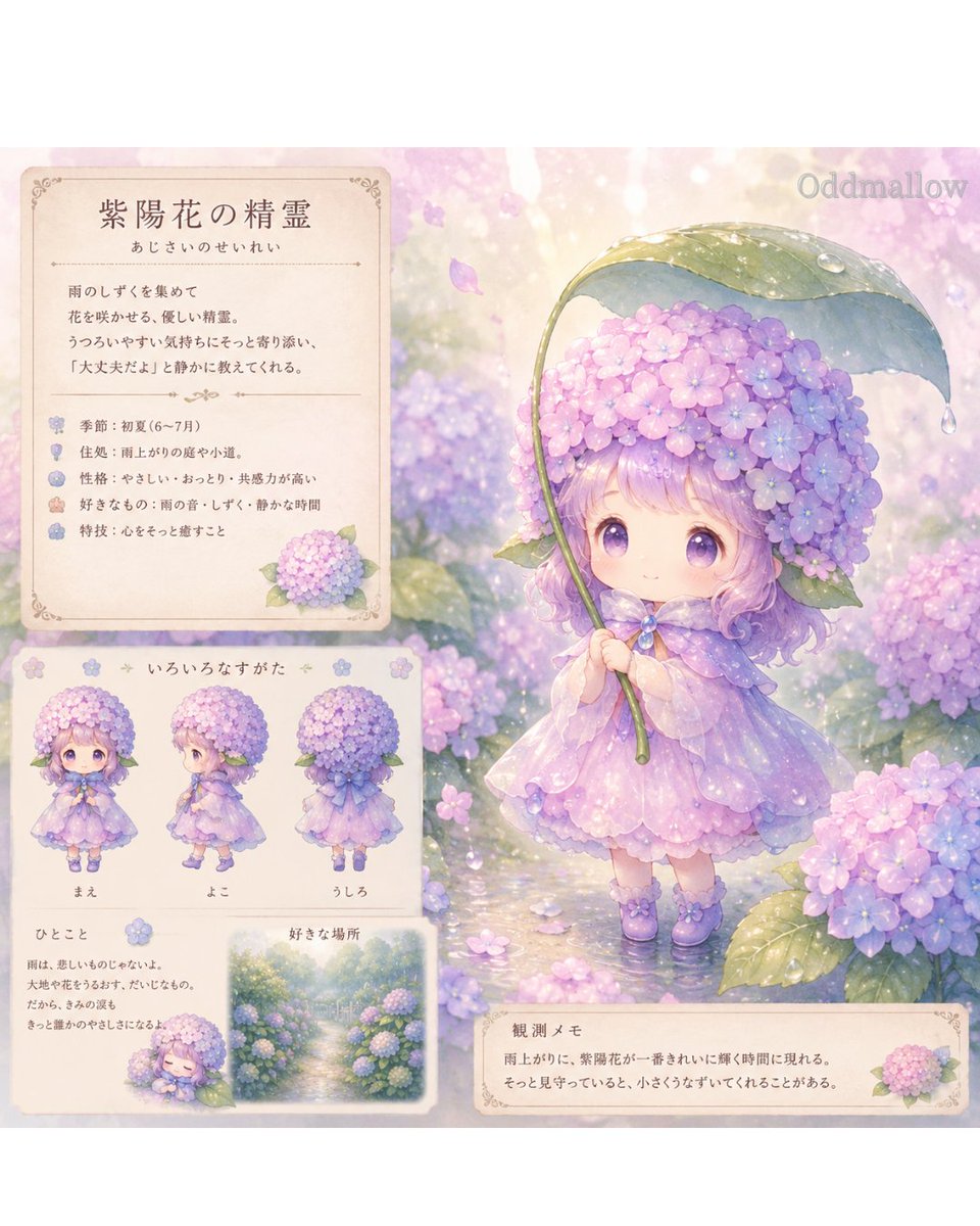 🌧️紫陽花の精霊🌧️ 雨のしずくを集めて、 そっと心に寄り添う精霊