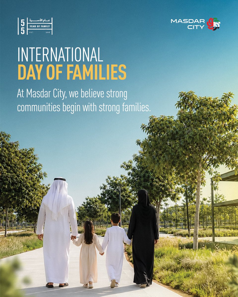 MasdarCity's tweet photo. On International Day of Families, we celebrate the connections and sense of belonging that bring communities together.

As the UAE marks the Year of Family, Masdar City continues to grow as a place where people and families can connect and thrive together. https://t.co/KsoPhJYbXE
