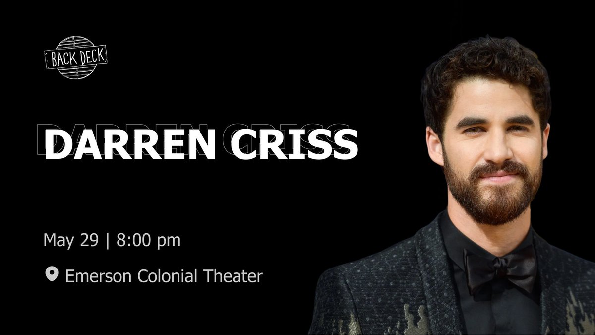 BackDeckBoston's tweet photo. 🎤 Darren Criss is taking the stage at Emerson Colonial Theater.

Start at Back Deck before the show. Sit down, order something straight off the grill, enjoy a proper meal, and head over without the last-minute dinner panic.

📍 https://t.co/k85a94Nr7D https://t.co/JFajf2vNqN