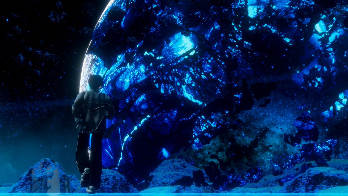 no_call_man's tweet photo. 青い惑星。
#maro3d #VRChat 
#VRChatPhotography https://t.co/v7VnUvbFif