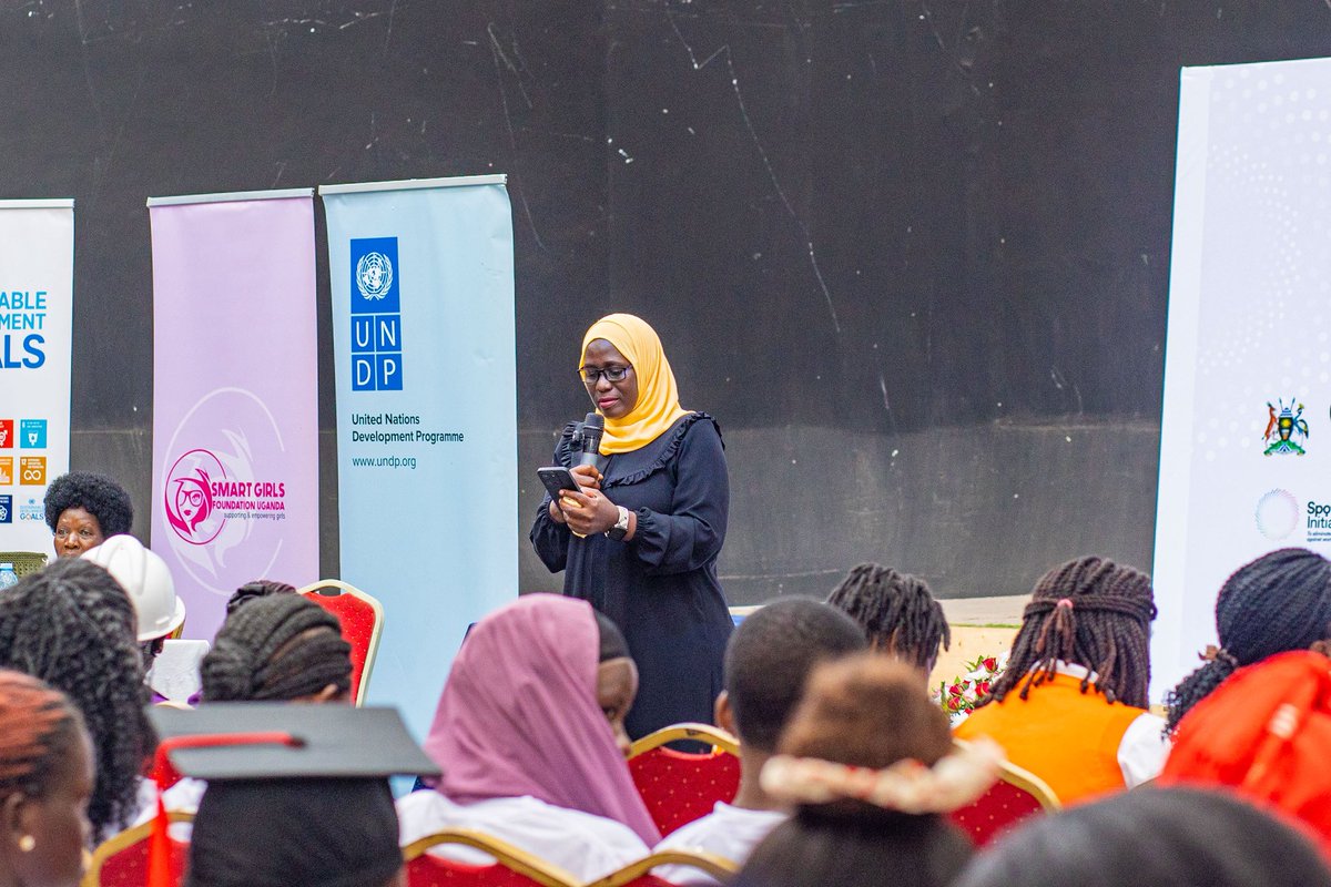 UNDPUganda's tweet photo. “Anyango Joan traveled all the way from Tororo and never allowed her disability to limit her dreams. Safat Muhammad had lost hope in life, today, she is a thriving plumber. I want to congratulate all the graduates for reaching the finish line and I wish all of you good luck in your next steps” 

Nakazibwe Jannat - @smartgirlsug 

Cc @GlobalSpotlight•@EUinUG•@NLinUganda•@tiv_hub•@uganda_digital•@KCCAUG•@Mglsd_UG

#SmartGirlsGrad2026|| #GenderEquality || #GirlsWithTools