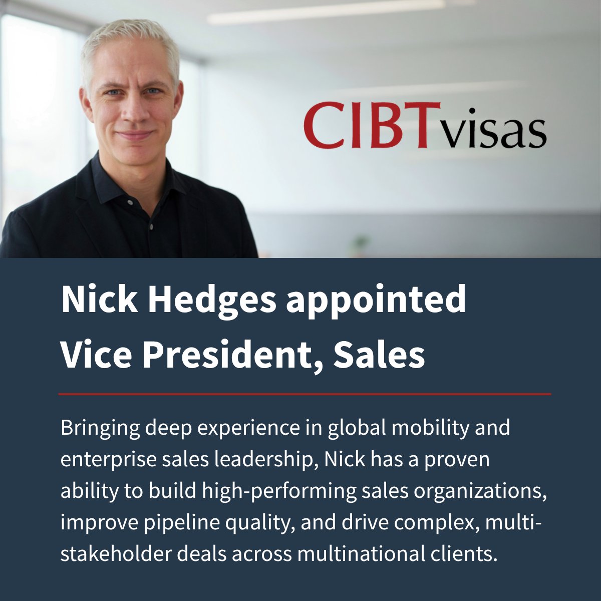 CIBTGlobal's tweet photo. We’re thrilled to welcome Nick Hedges as Vice President of Global Sales at Newland Chase. Bringing deep expertise across global mobility and travel, Nick will strengthen our global sales organization and accelerate our growth agenda. https://t.co/0ZvcTiKddU