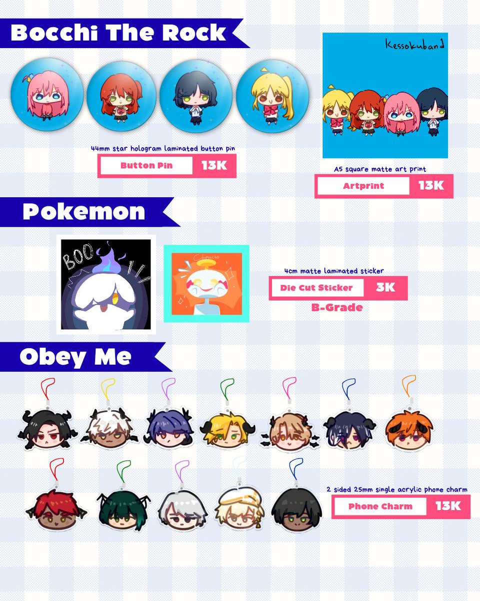 greenxteaa_'s tweet photo. Victor's CF22 Catalog!!!
[Reshare and like are appreciated]

🪑: Hamburgir Panas! R-06 ab
🕯️: Hoyoverse (ZZZ and Jacked Trashcan from HSR), Green Yuri, IDV, Hololive (Holo Myth and Holo ID gen 3), Bocchi The Rock Weezer album meme, Pokemon, Obey Me

#comifuro #cf22 #catalog https://t.co/DpEIuPJ3R2