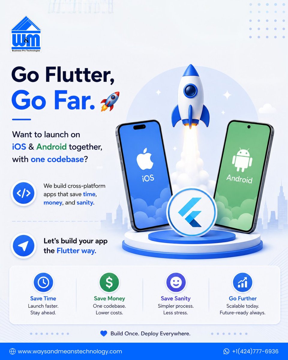 WMTechnology's tweet photo. One Flutter build. iOS + Android launch.
See how we helped a startup go live fast and affordably.
#WMTechnology #FlutterApps #CrossPlatform https://t.co/OzCK3q0xc0