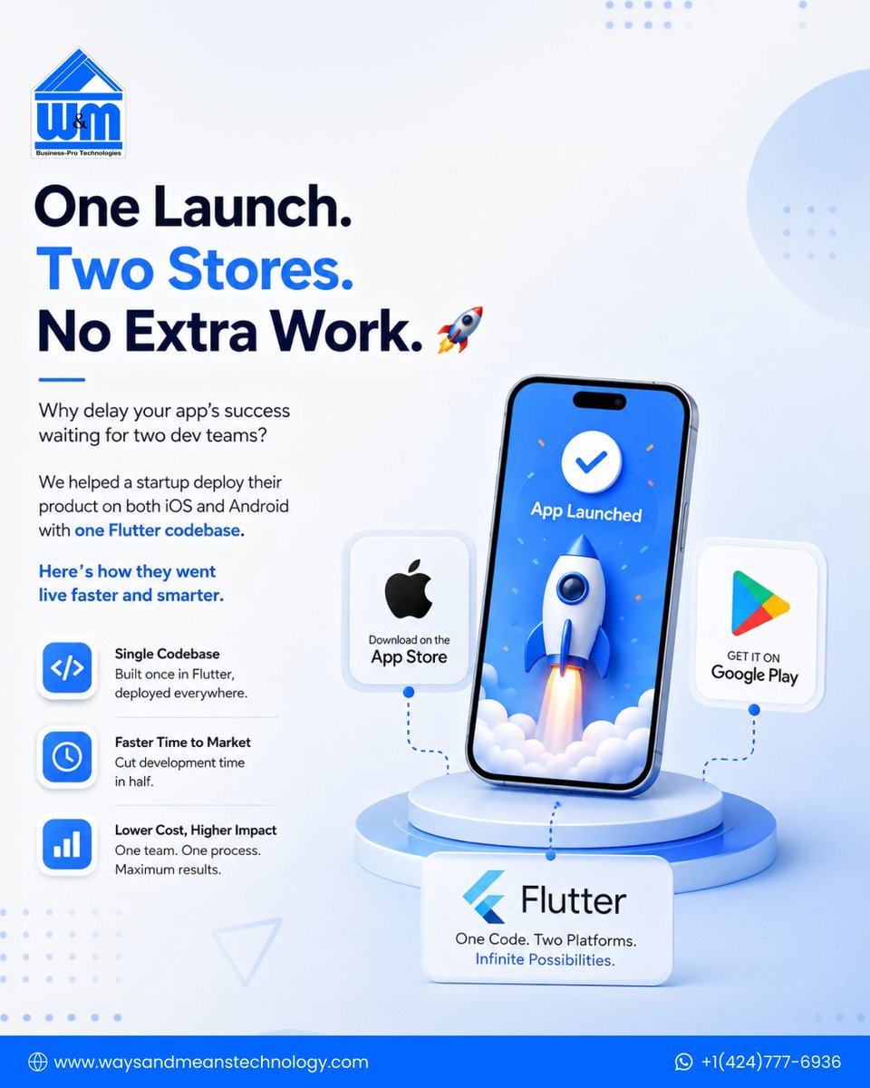 WMTechnology's tweet photo. One Flutter build. iOS + Android launch.
See how we helped a startup go live fast and affordably.
#WMTechnology #FlutterApps #CrossPlatform https://t.co/OzCK3q0xc0