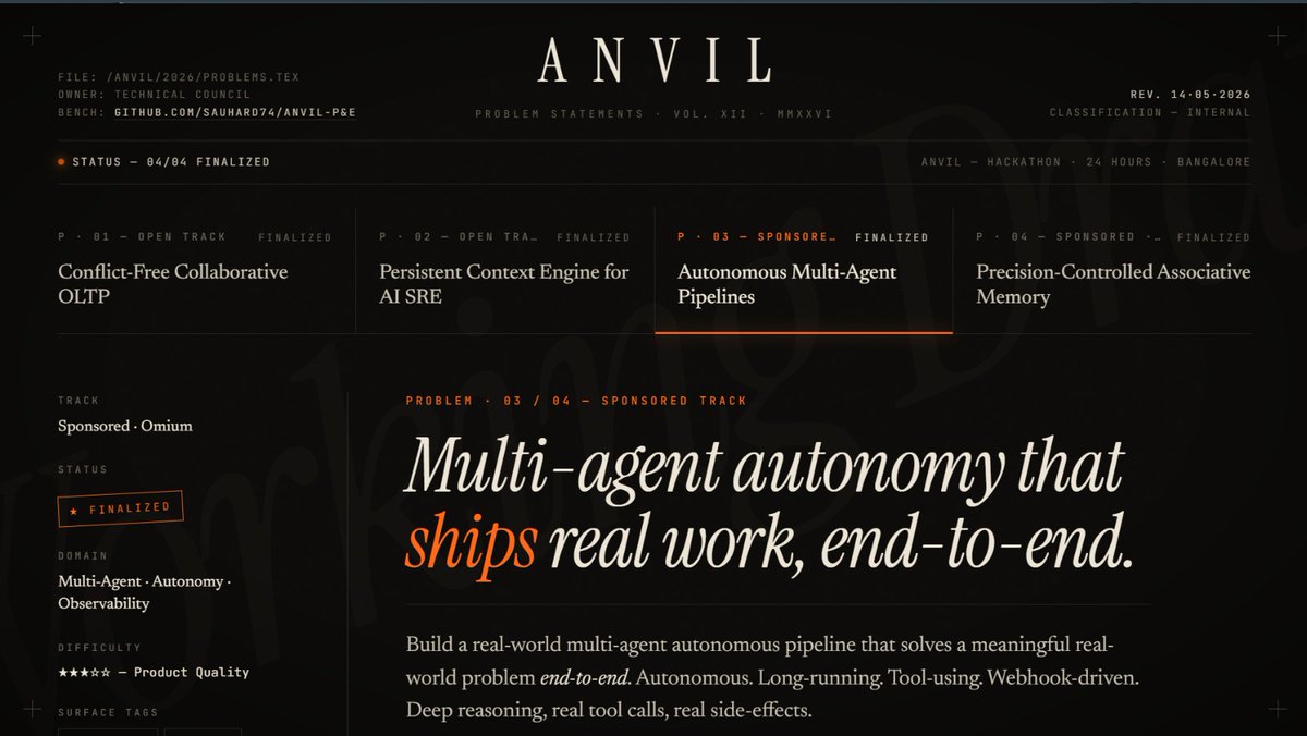 dev_rushii's tweet photo. Live from The Anvil Hackathon at ASCENT '26!
Building on the Omium Sponsored Track. Our multi-agent system S.T.A.R.K is now active and running.
Hackathon still going strong.
@yashrajmaher
#AnvilHackathon #ASCENT2026 #Omium #ScalerSST https://t.co/63uwC3slyd