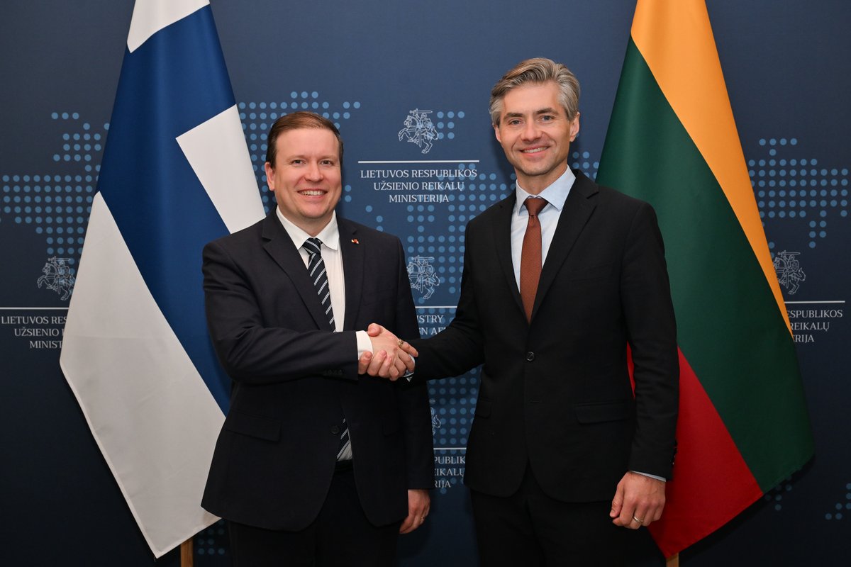 BudrysKestutis's tweet photo. Great discussion with the Finland's Minister for Foreign Trade and Development @VilleTavio in Vilnius today. 

#Finland is a close and trusted partner of #Lithuania in the #EU, our NATO ally& an important member of the #NB8 family. We are united not only by shared values, but also by common strategic goals. Today, our bilateral relations are stronger than ever before& I look forward to enhancing them further. 

🇱🇹🤝🇫🇮