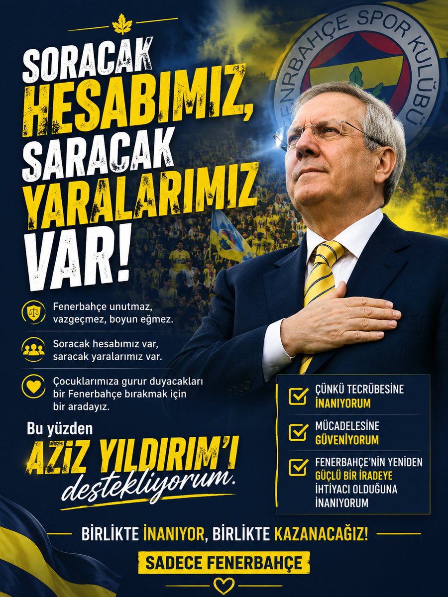 emrah_yurtcu's tweet photo. SORACAK HESABIMIZ,SARACAK YARALARIMIZ VAR
Fenerbahçe;unutmaz,vazgeçmez,boyun eğmez.
Bugün yaşananlara sessiz kalmıyor, çocuklarımızın gurur duyacakları bir Fenerbahçe için sorumluluk hissediyoruz.Bu yüzden #AzizYıldırım destekliyorum.Tecrübesine inanıyor,mücadelesine güveniyorum https://t.co/PSh6S2T35q